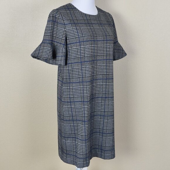 Calvin Klein Houndstooth Plaid Ruffle Sleeve Shift Dress - 8 - Picture 4 of 9